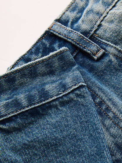 Asymmetric Waist Wide Leg Denim Pants