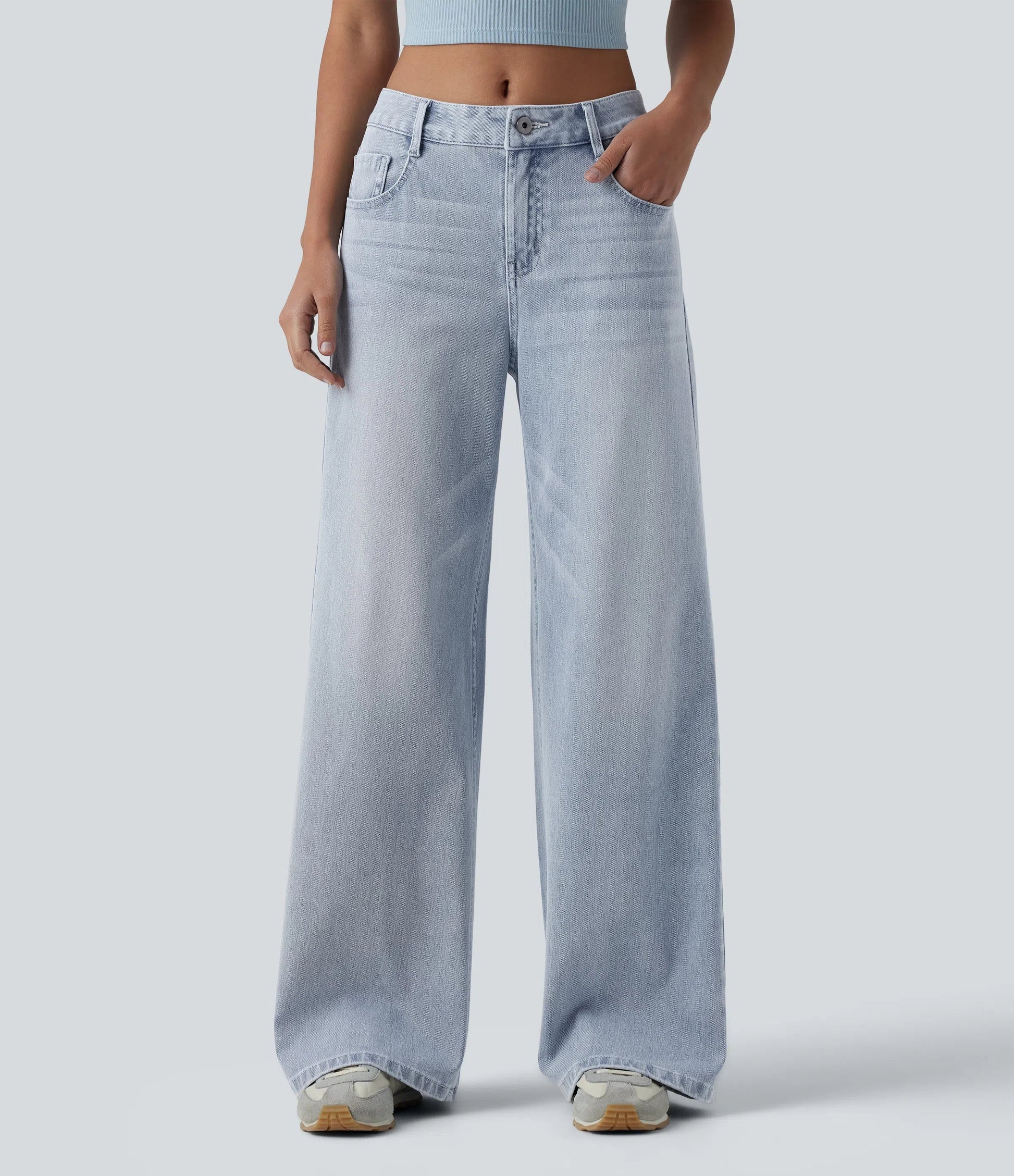 Lounge Flex™ Mid Rise Washed Baggy Wide Leg Casual Jeans with Pockets - Lounge
