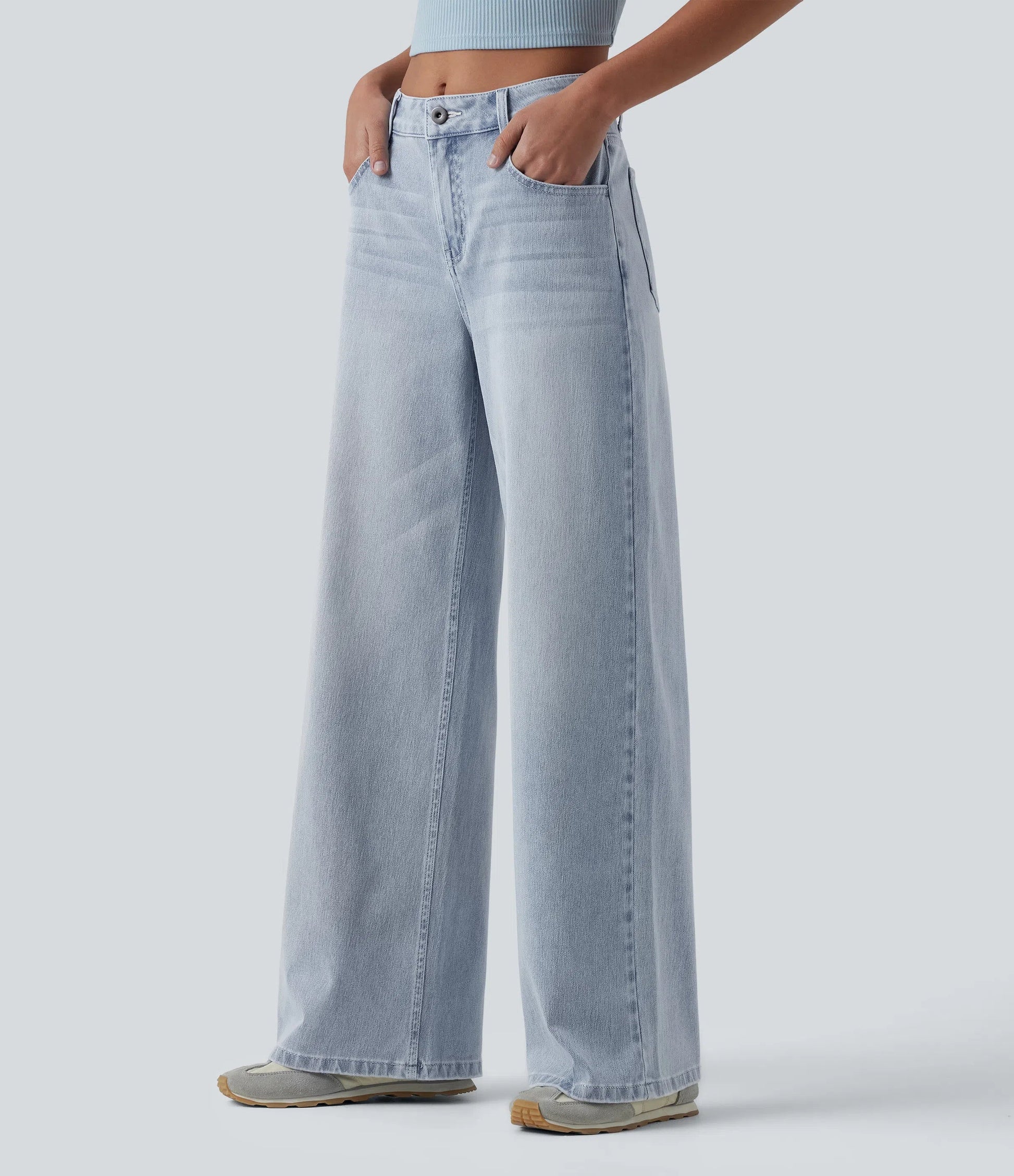 Lounge Flex™ Mid Rise Washed Baggy Wide Leg Casual Jeans with Pockets - Lounge
